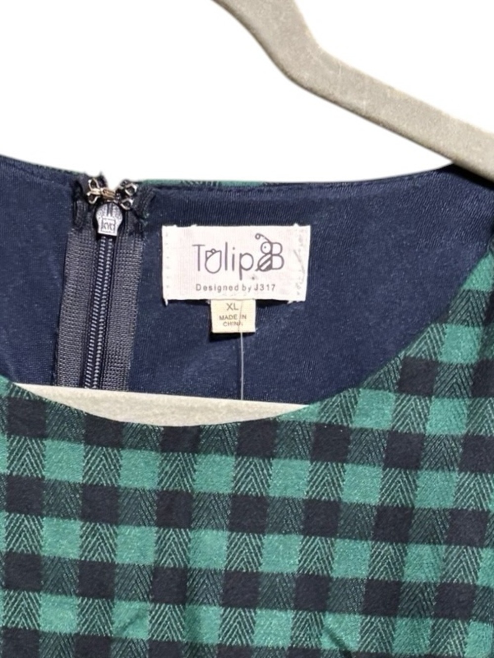 NWT Tulip B Green Navy Plaid Flannel Short-Sleeve Fit & Flare Mini Dress Pockets - Picture 2 of 10